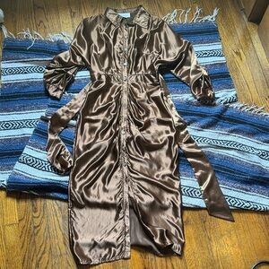 Elegant Brown Satin Midi Dress